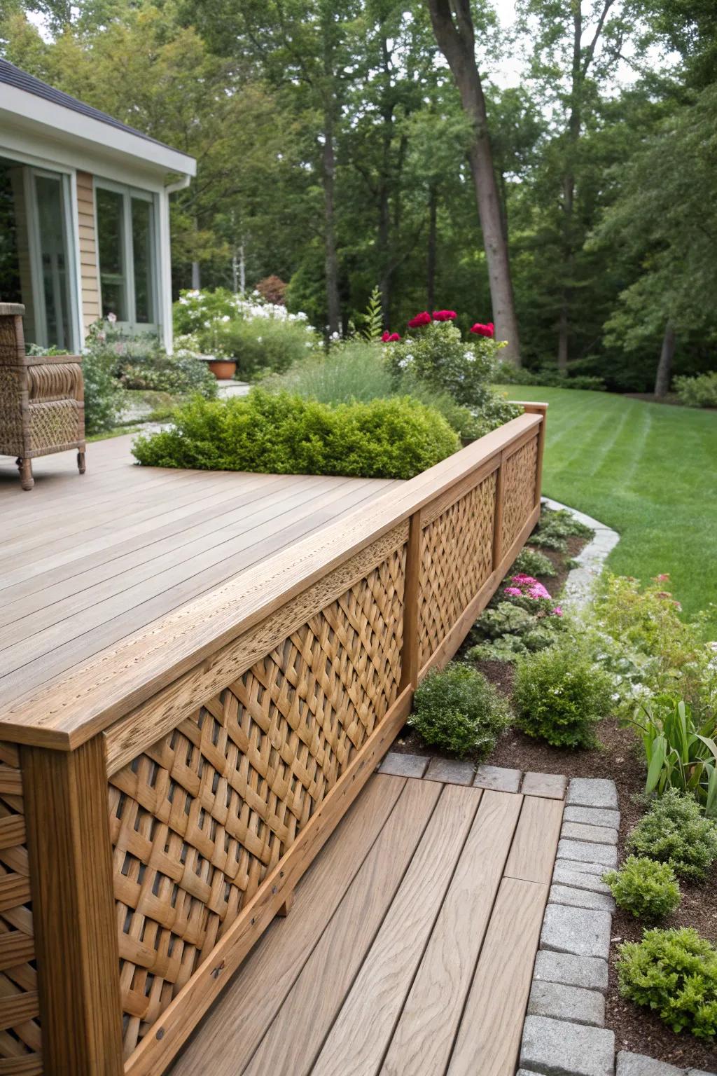 Woven patterns elevate the artistry of deck skirting.