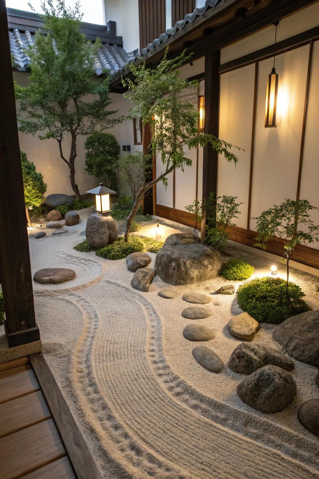 A zen garden is a tranquil addition to any indoor space.