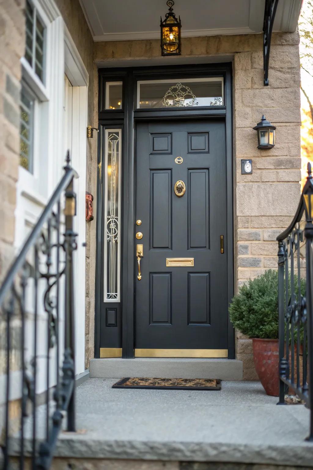 Bold hardware adds character and distinction to this door.