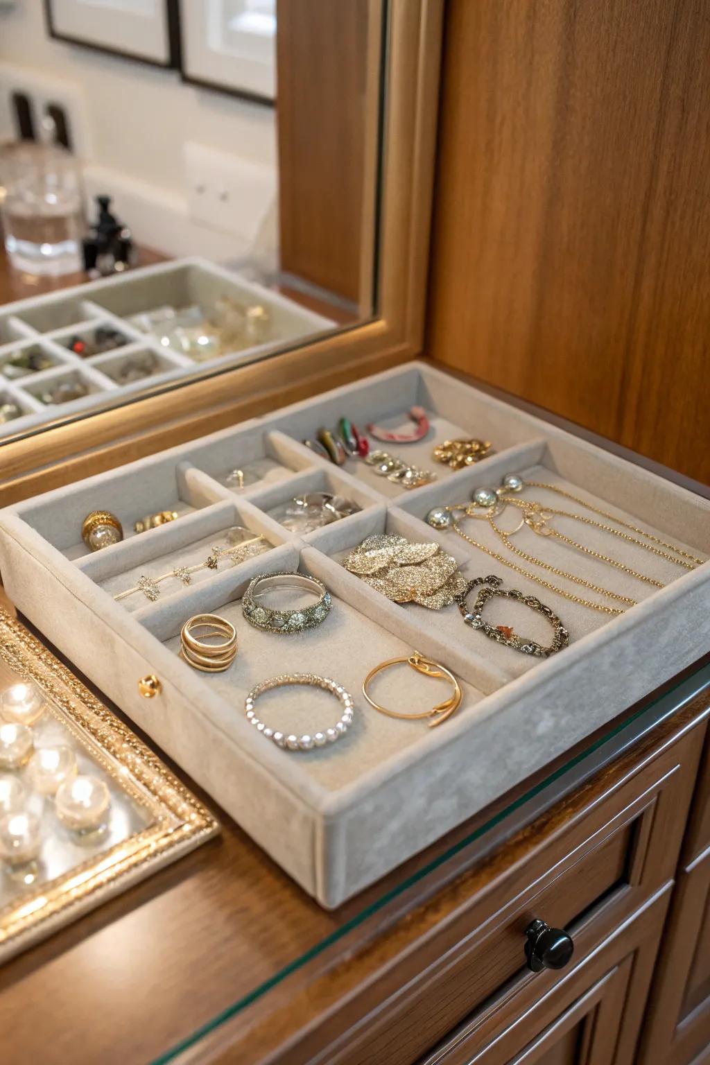 Elegant glass tray jewelry display