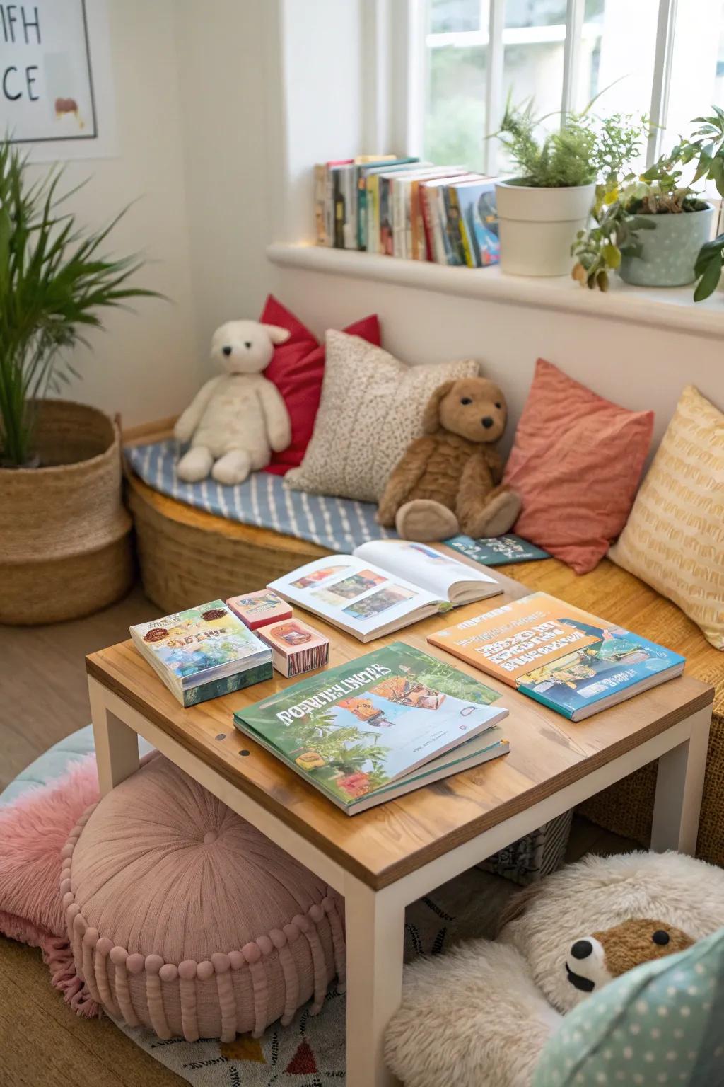 Storytelling table, a cozy corner for book lovers.