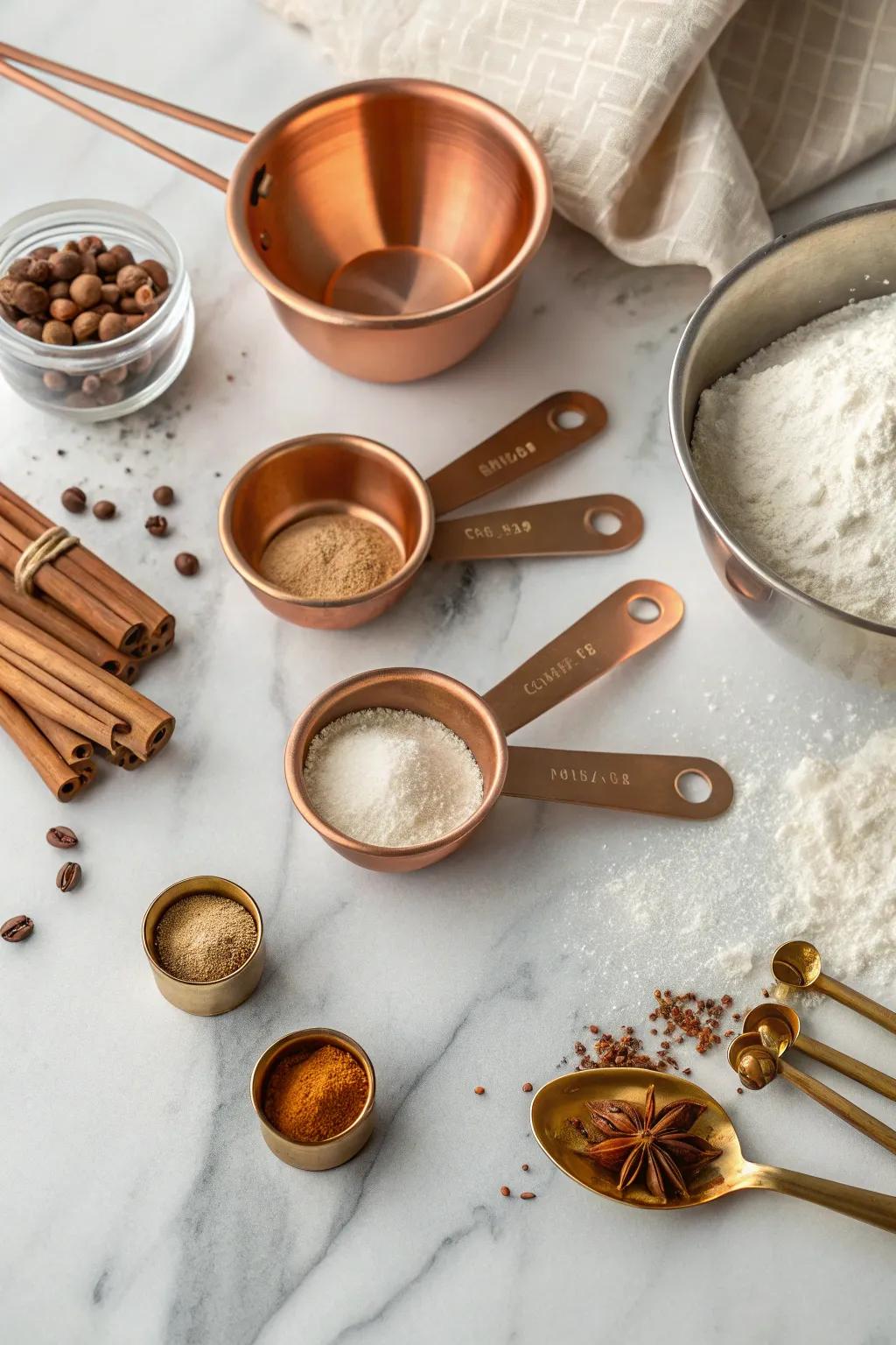 Add a touch of elegance to baking with copper measuring cups.