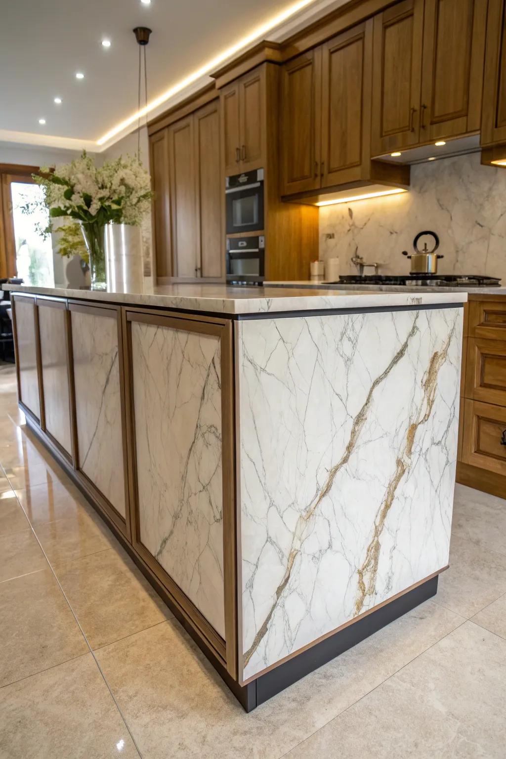 Stone textures offer a luxurious and elegant finish to kitchen islands.