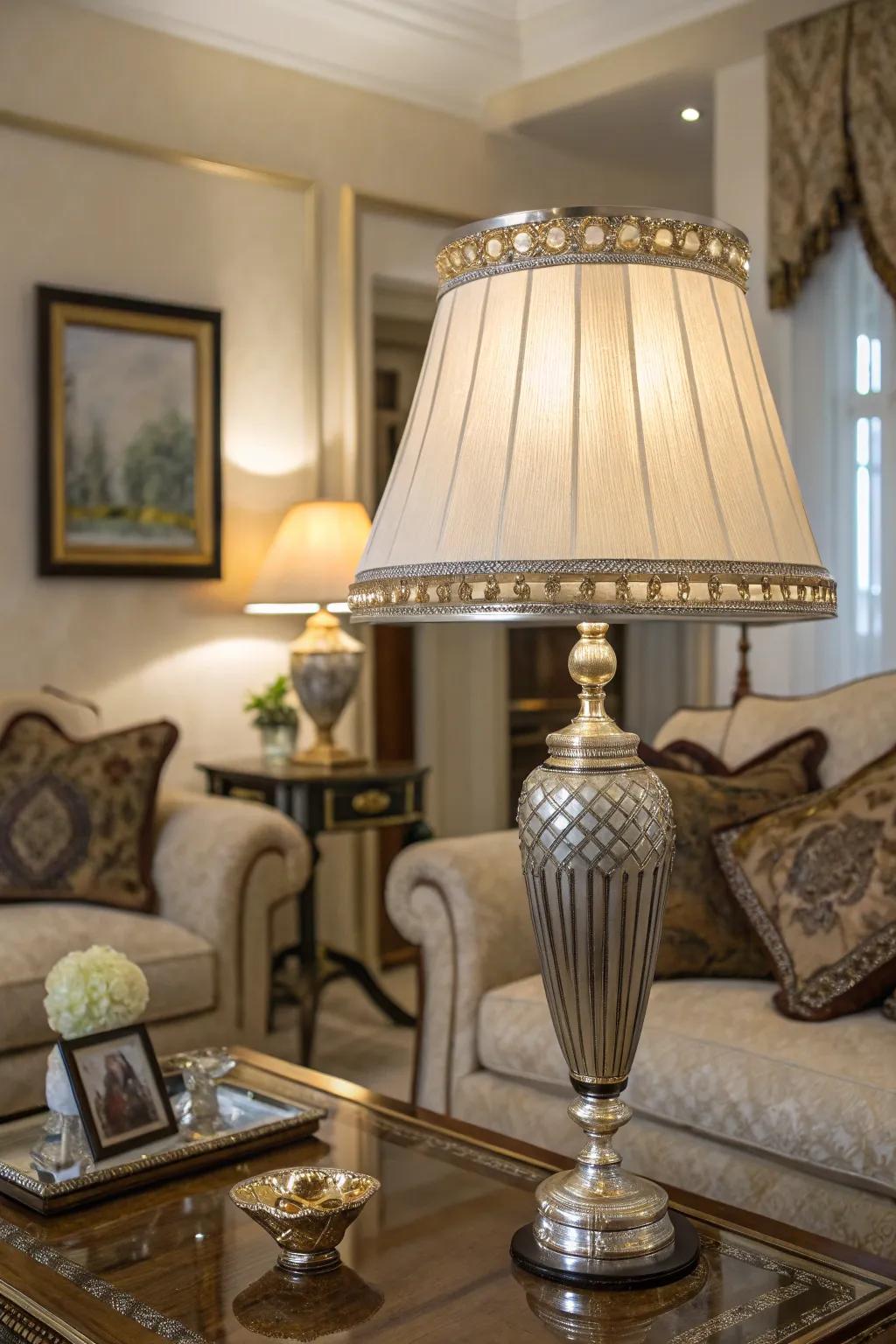 Add a touch of luxury with metallic trim on your lampshade.