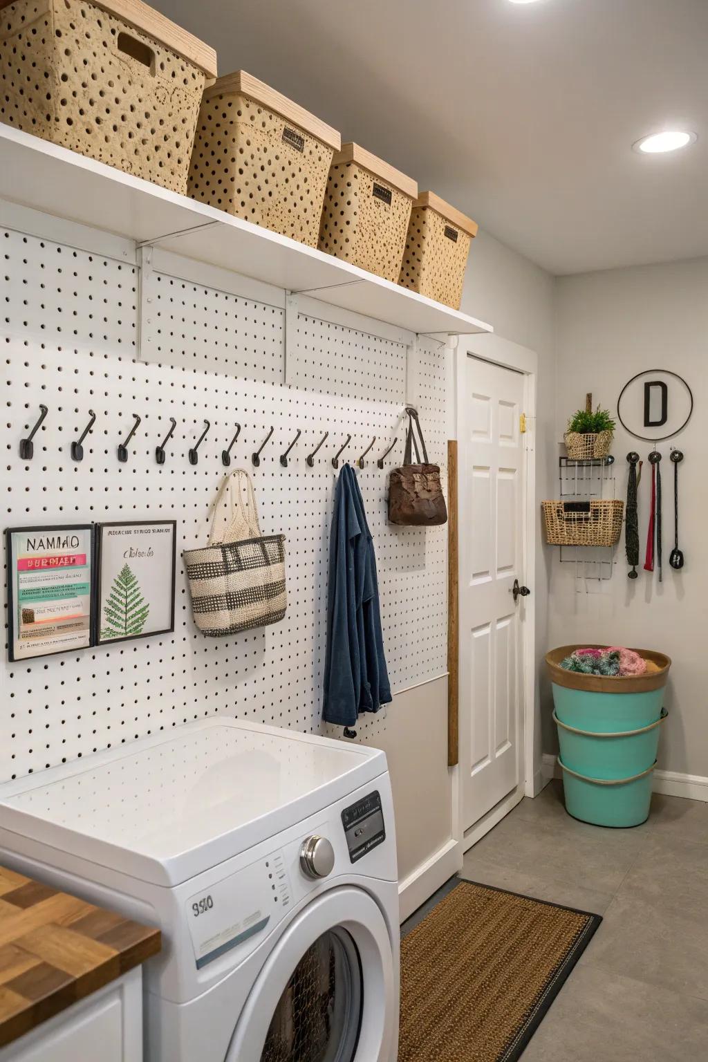 Pegboards offer adaptable storage solutions.