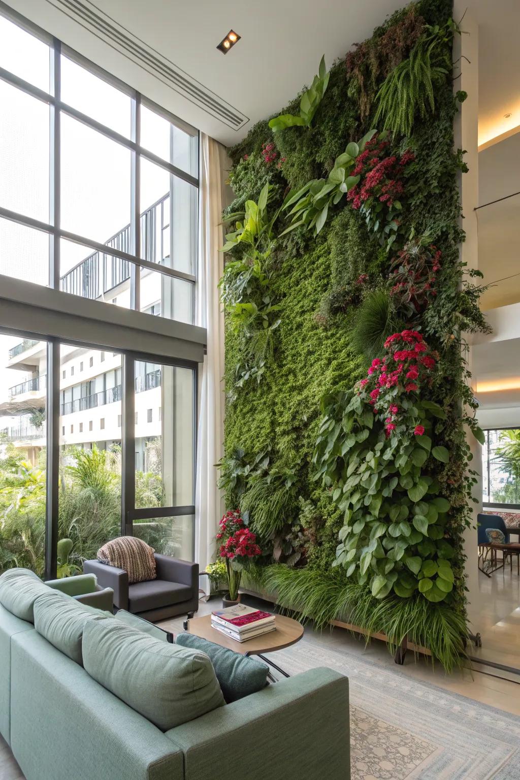 A living wall offers a stunning focal point.