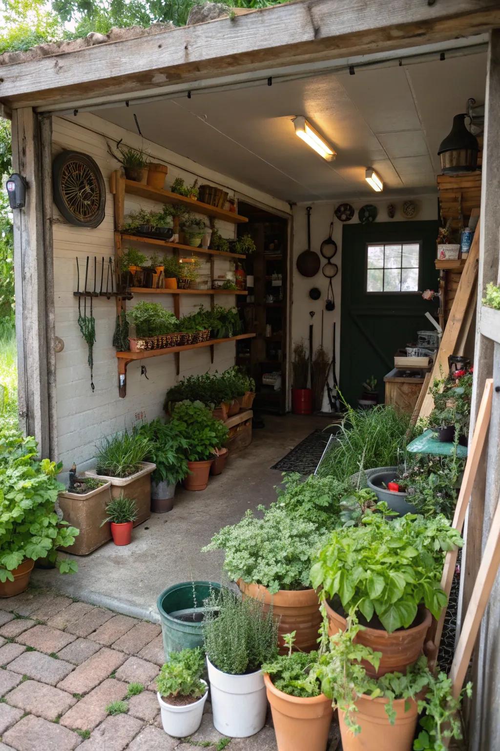 An indoor garden adds freshness and vitality to the space.