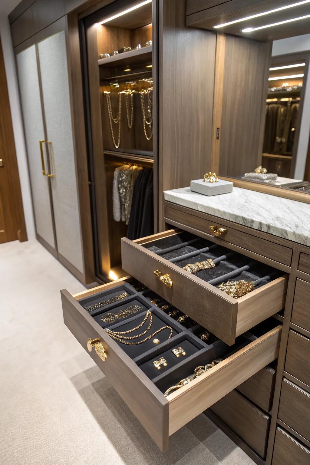 Hidden compartments offering secure storage for jewelry.