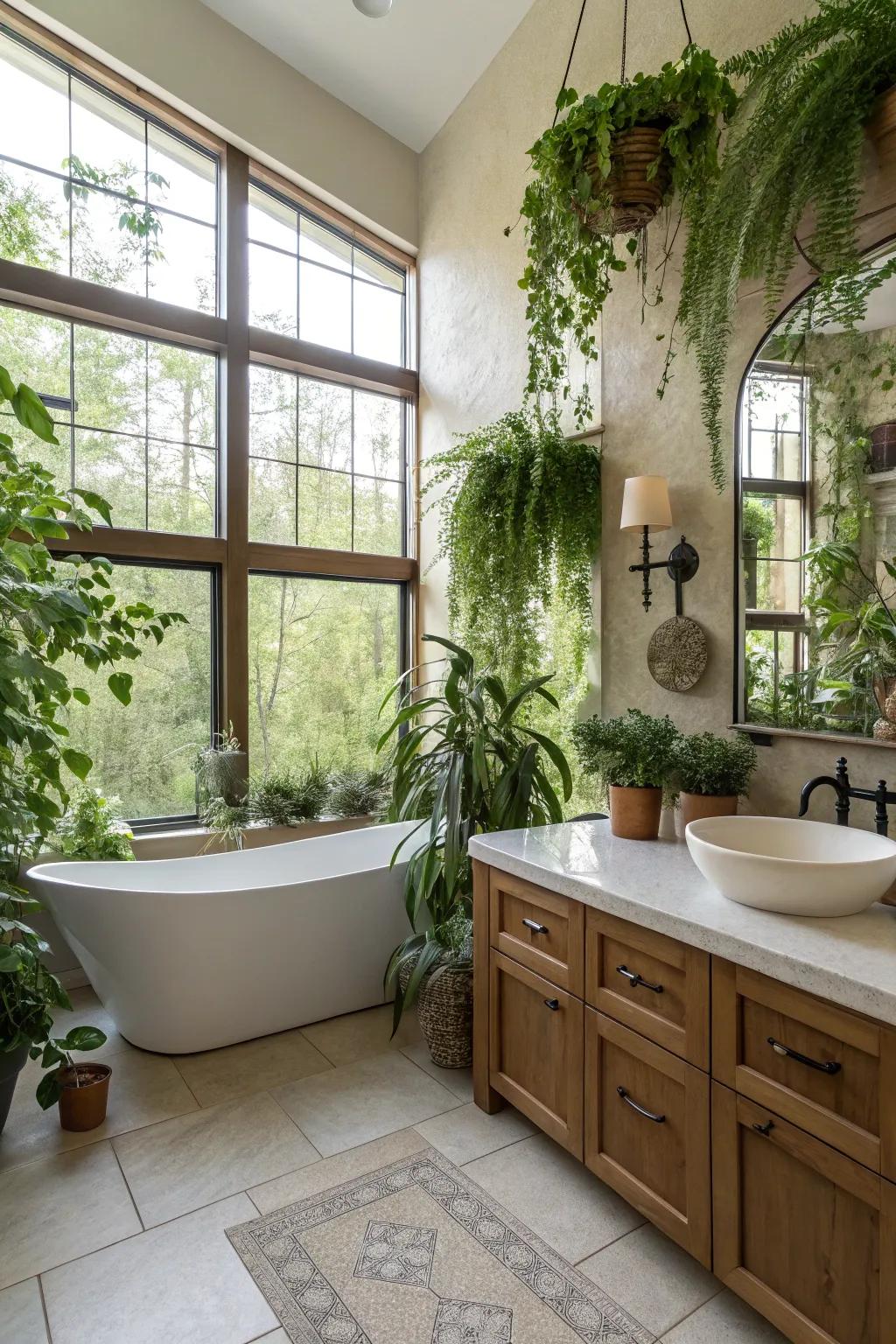 Indoor plants bring life and freshness to the space.