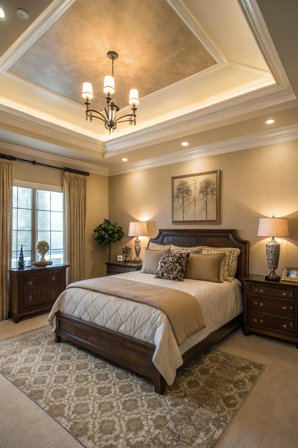 A unified color scheme extends the elegance of your tray ceiling.