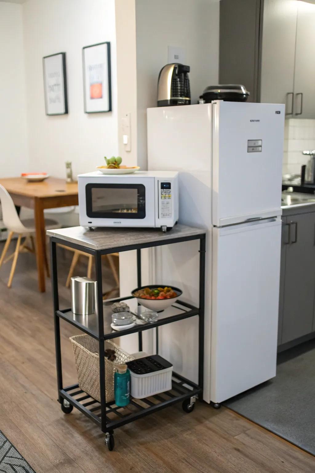 Optimize small spaces with a petite microwave cart.