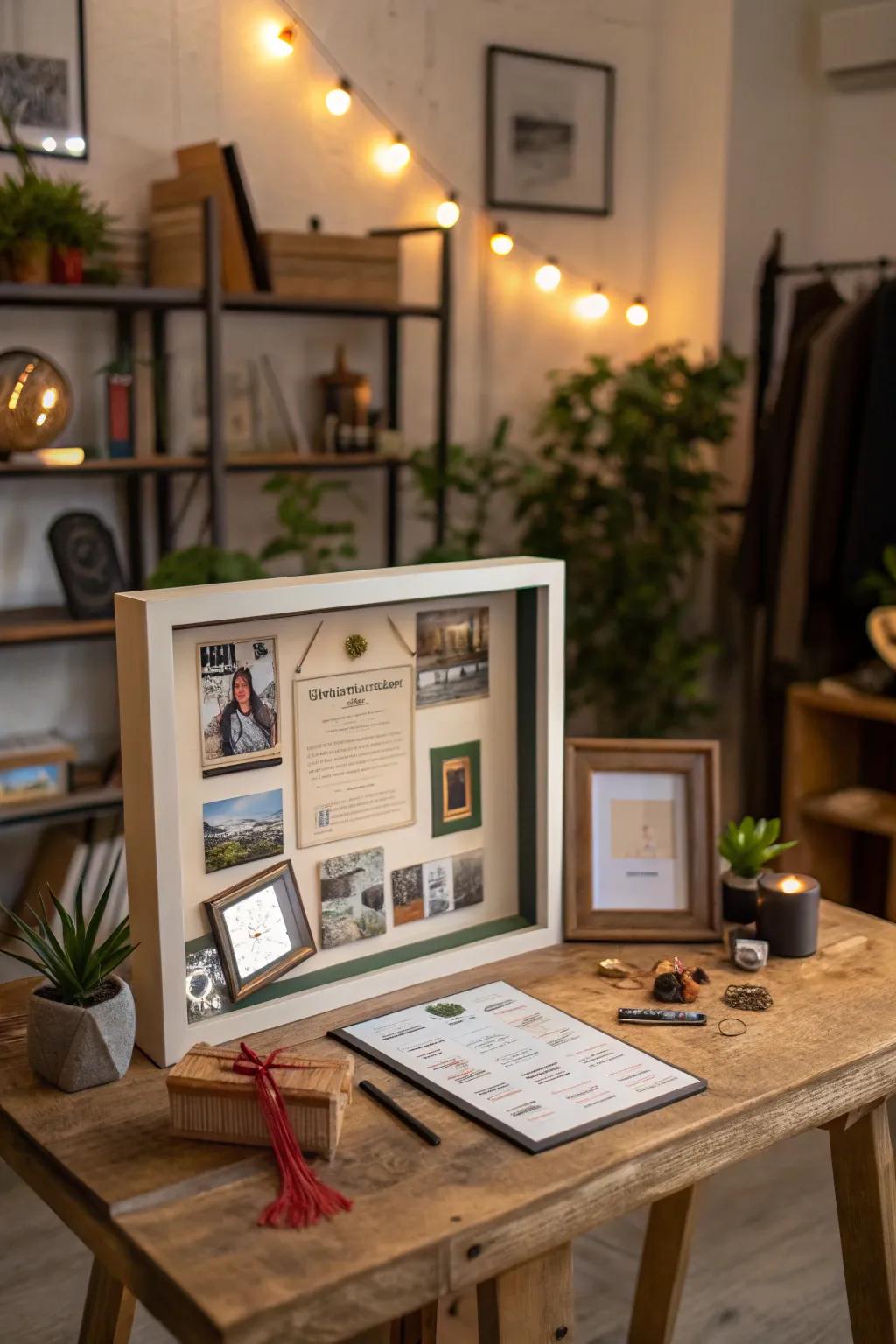 Create a personal gallery with a shadow box frame that tells your unique story.