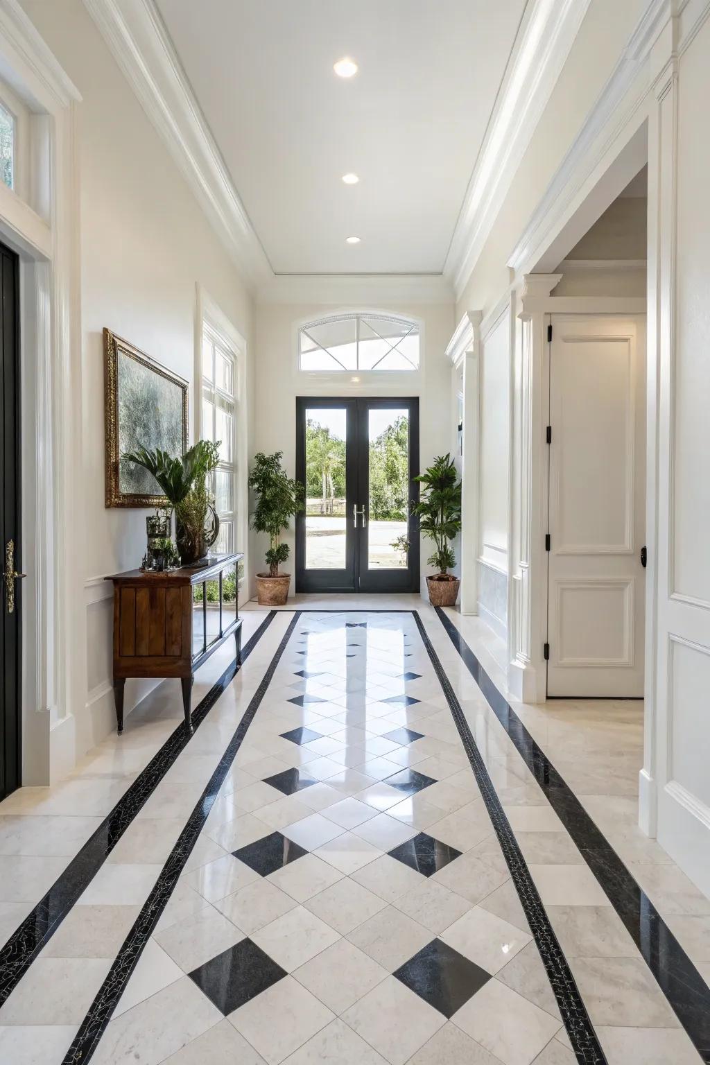 Two-tone tiles add a striking visual element to a modern entryway.