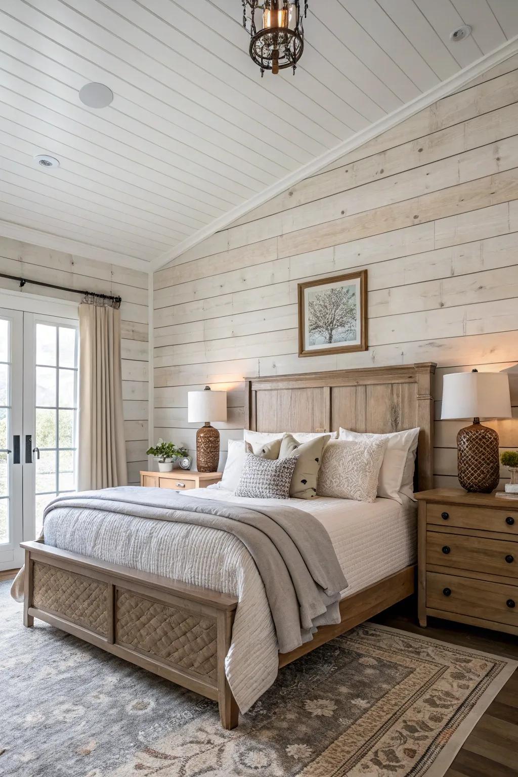 Shiplap walls create a cozy and textured backdrop.