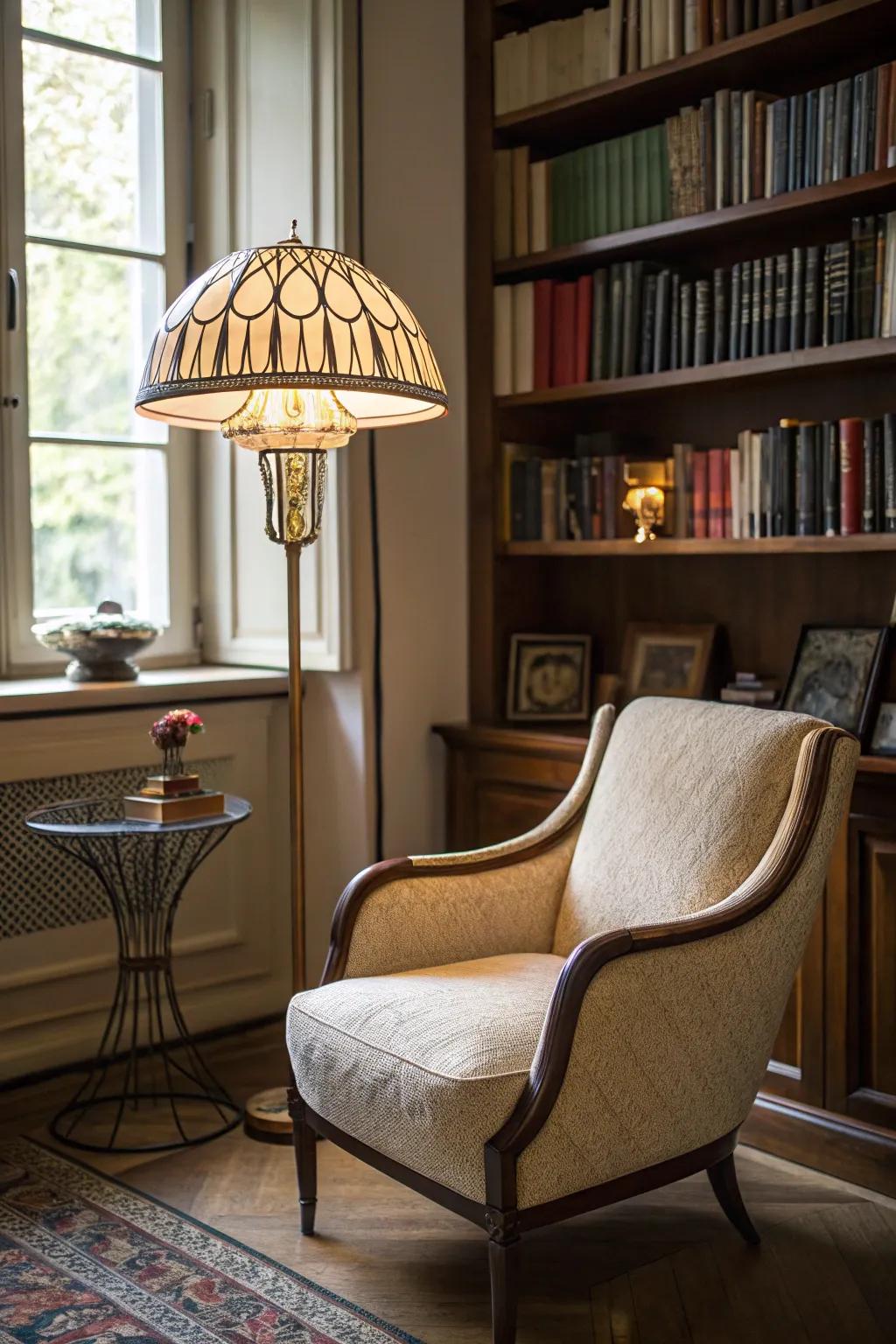 A study room with a striking statement piece adding character.