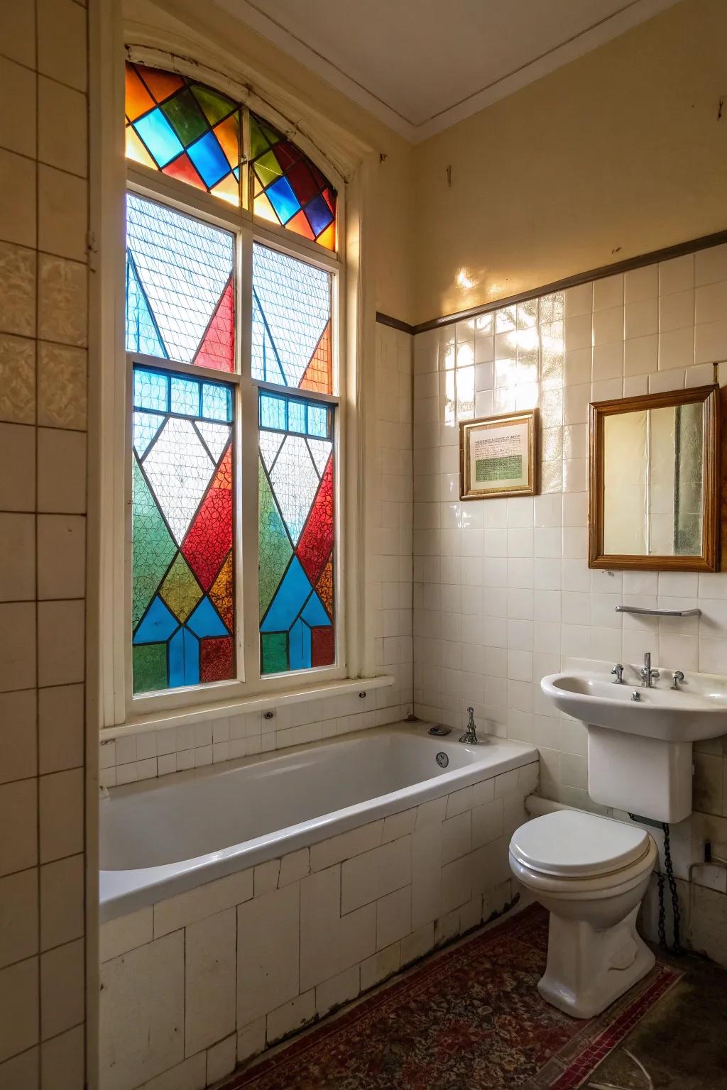 Stained glass adds privacy and a touch of artistry.