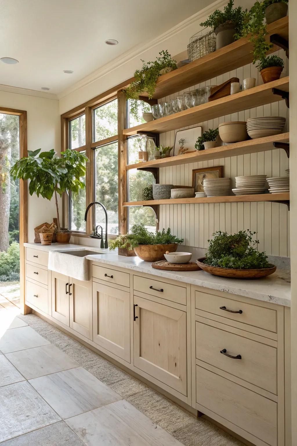 Open shelving adds a personal touch to your kitchen.