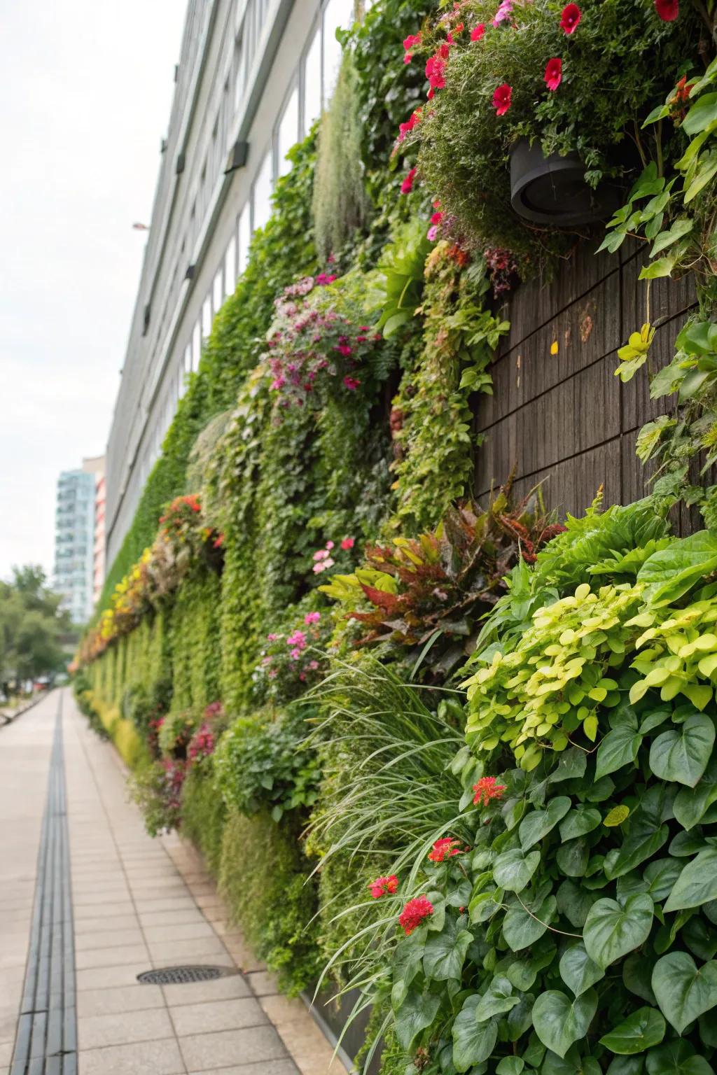 A vertical garden creating a lush green backdrop.