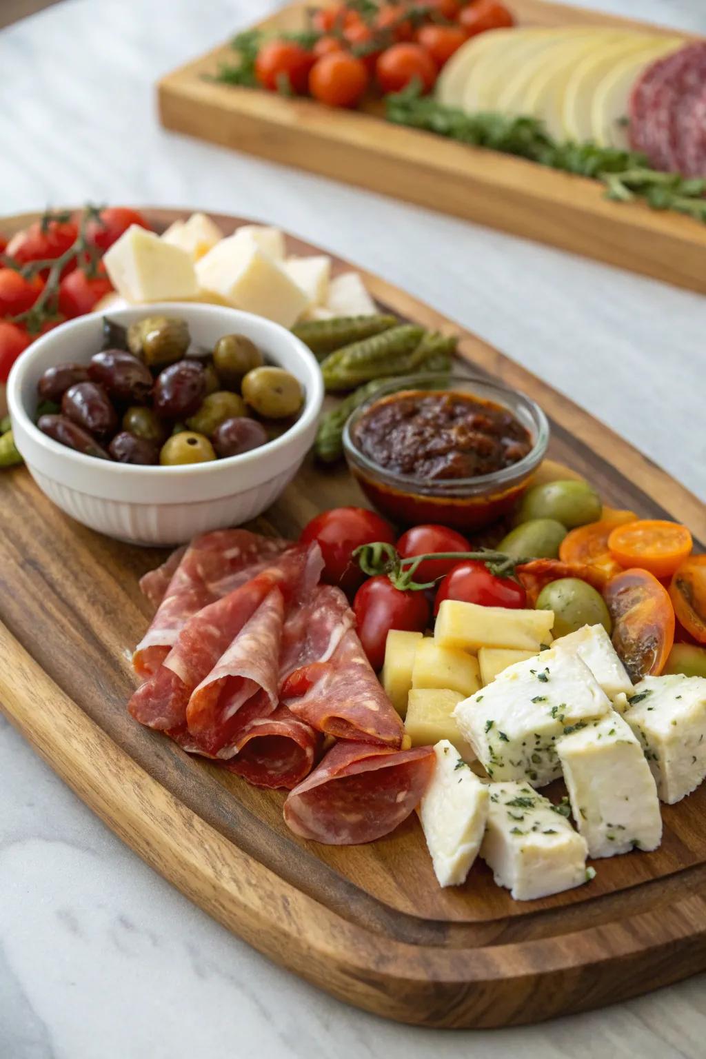 A sophisticated antipasto selection that tantalizes taste buds.