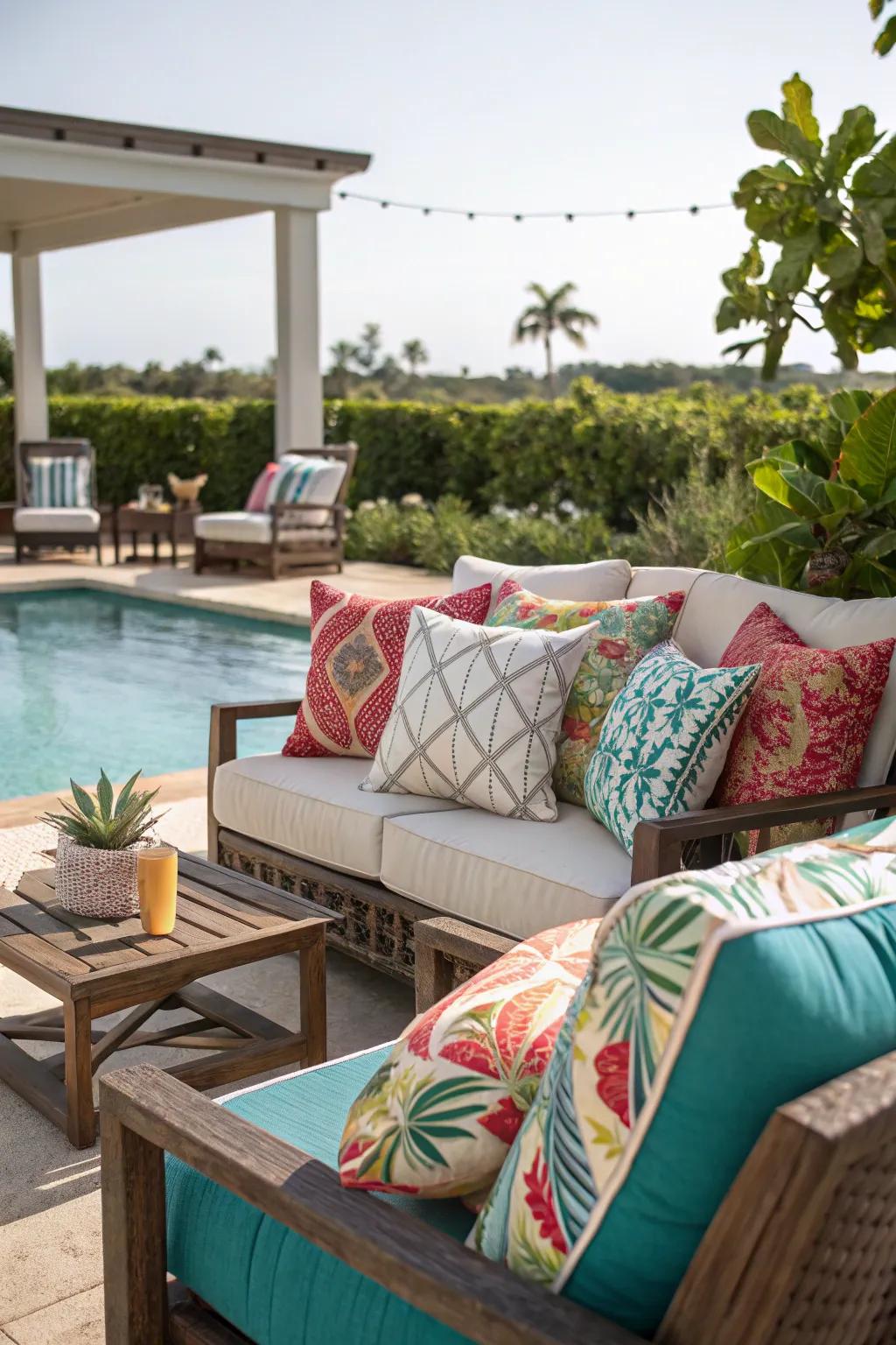 Brighten your seating area with a mix of vibrant throw pillows.