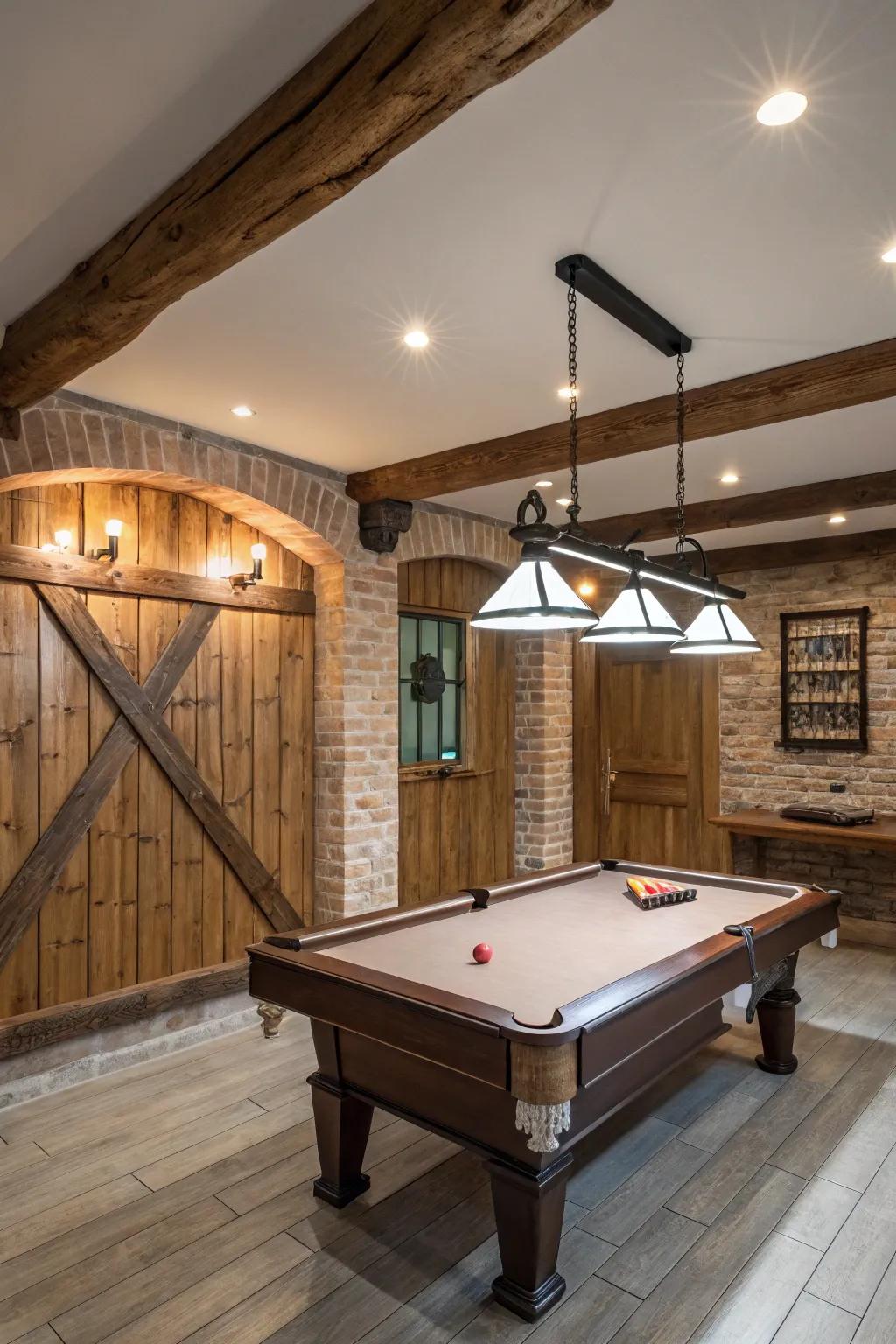 Blend rustic charm with modern flair for a distinctive pool table room.