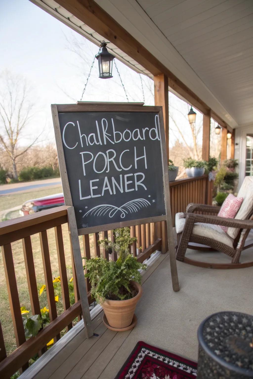 A versatile canvas with a chalkboard porch leaner.