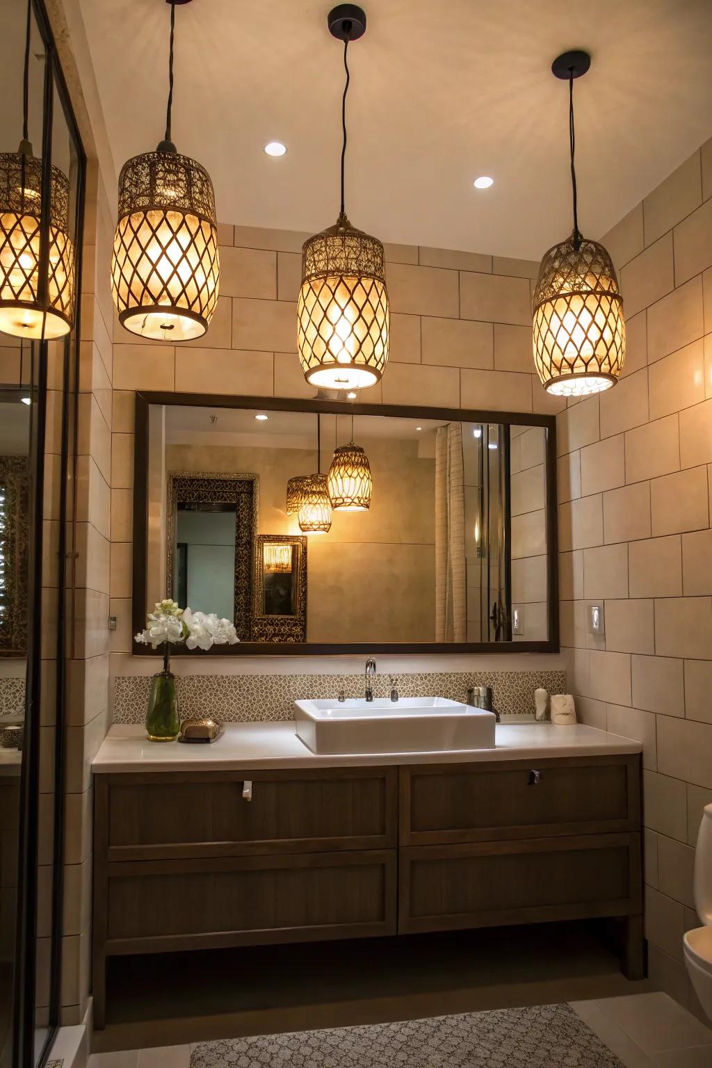 Unique lighting fixtures serve as stylish focal points.