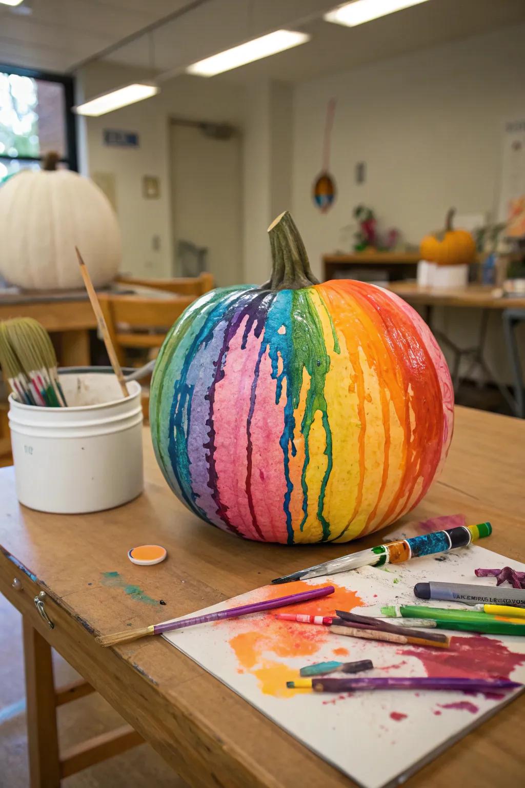 Craft stunning visuals with melted crayon pumpkin art.