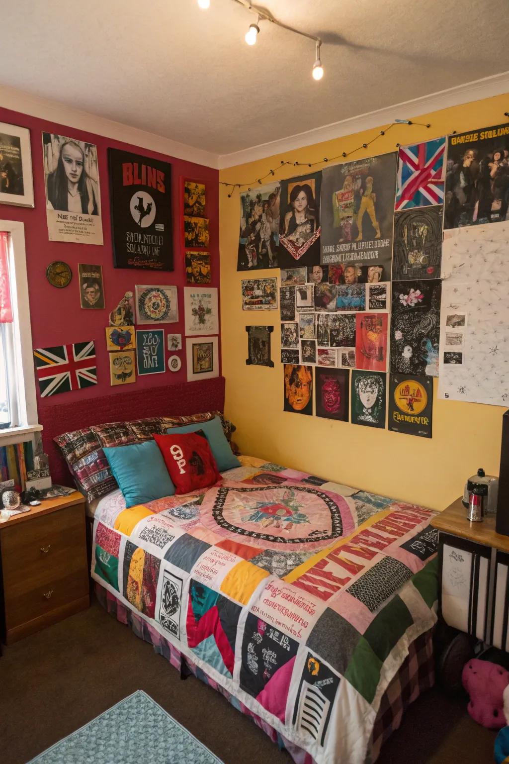 Create a customized look with a DIY patchwork of fabric and memorabilia.