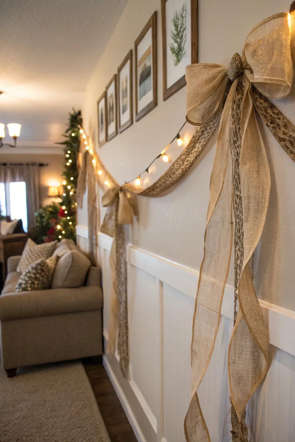 Warm up your space with a rustic ribbon garland.