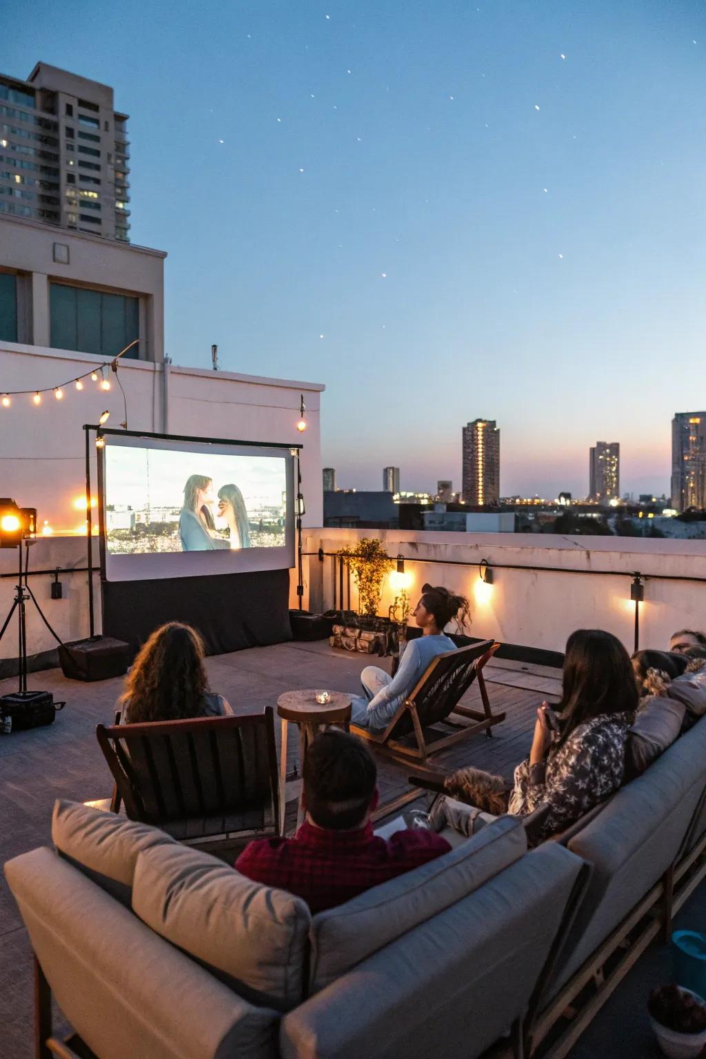 An enchanting rooftop cinema setup.