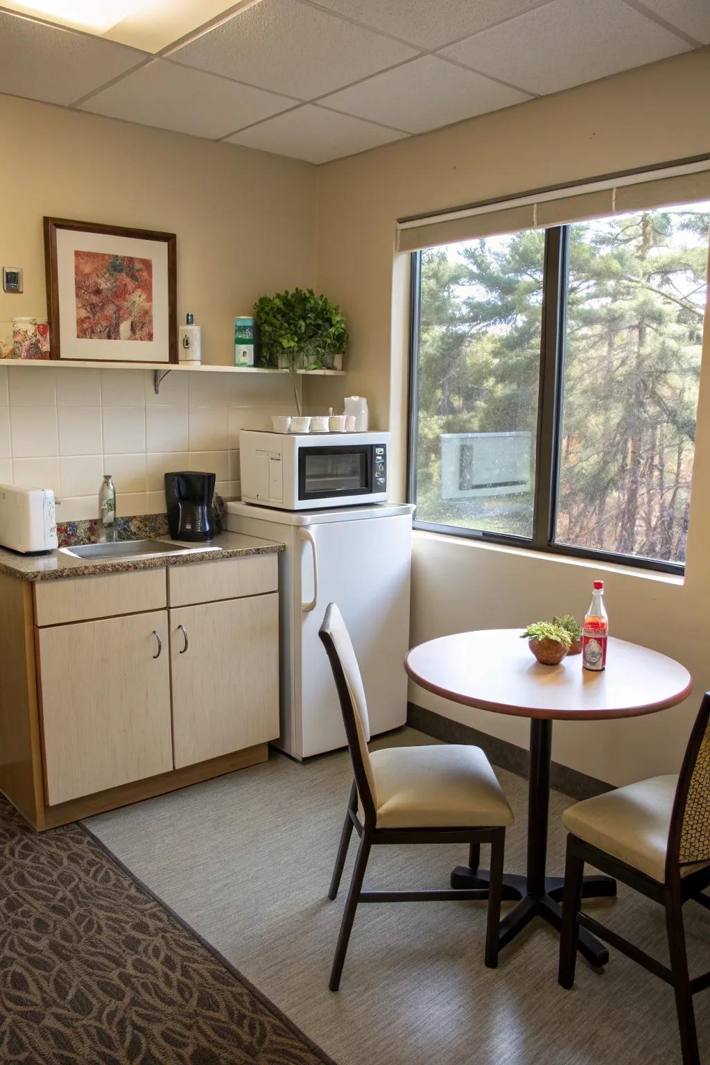 A well-equipped kitchenette supports busy schedules and quick meals.