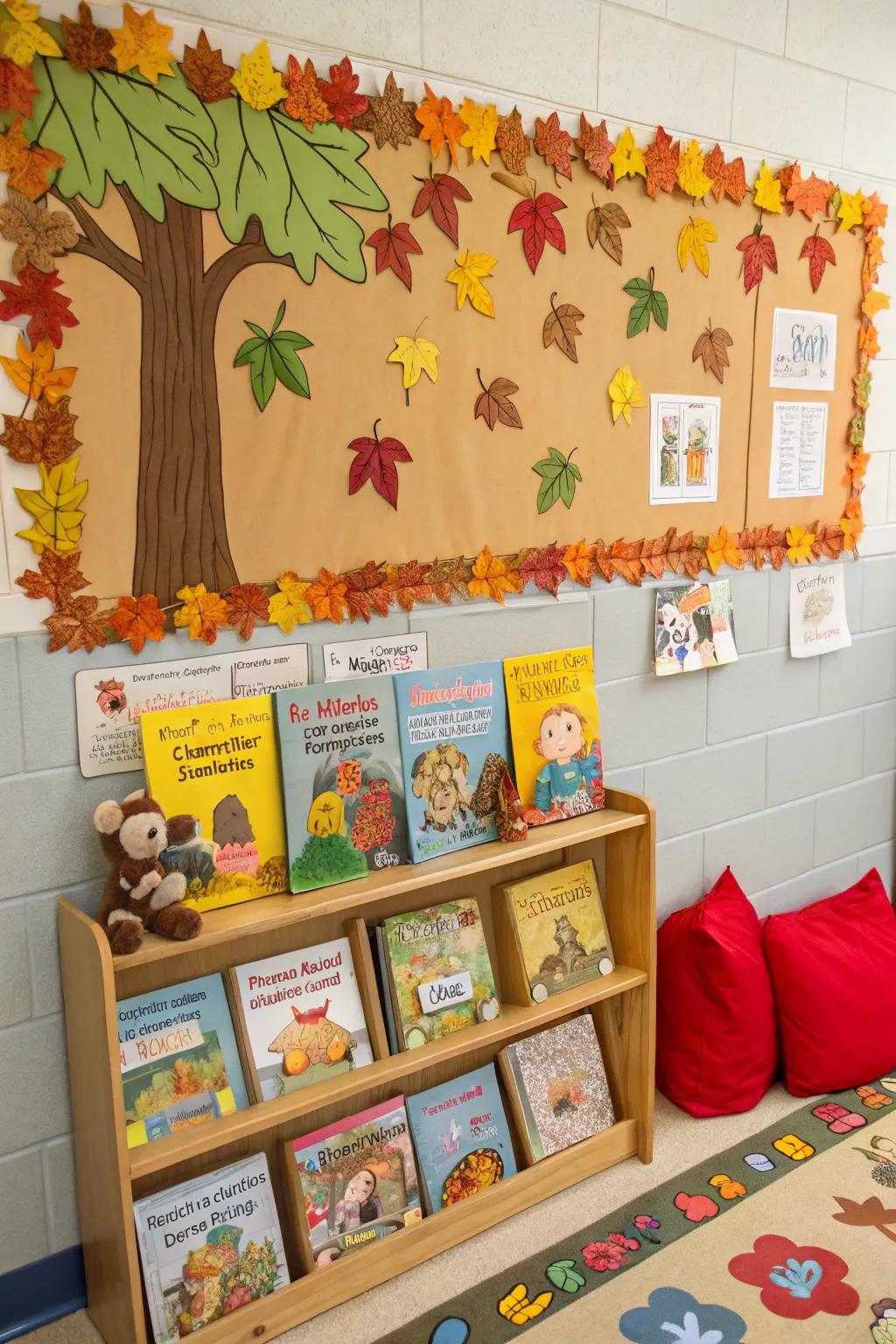 A book-themed bulletin board encouraging a love for reading.