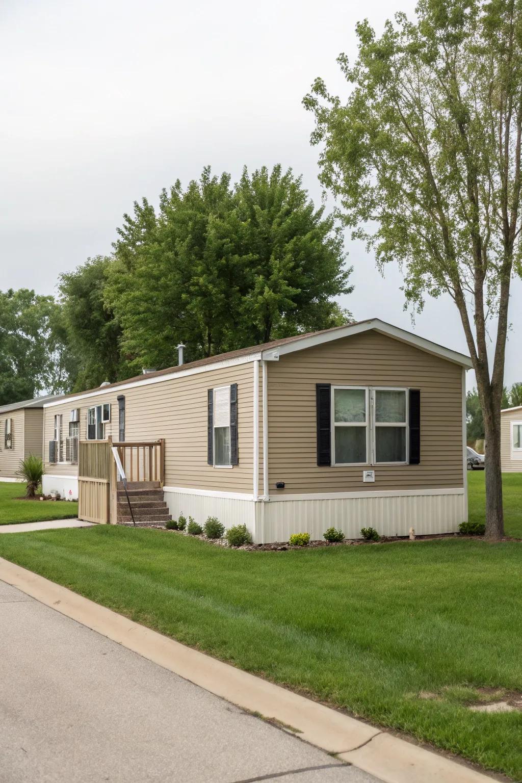 Sophisticated neutrals provide a calm, elegant backdrop for your mobile home.