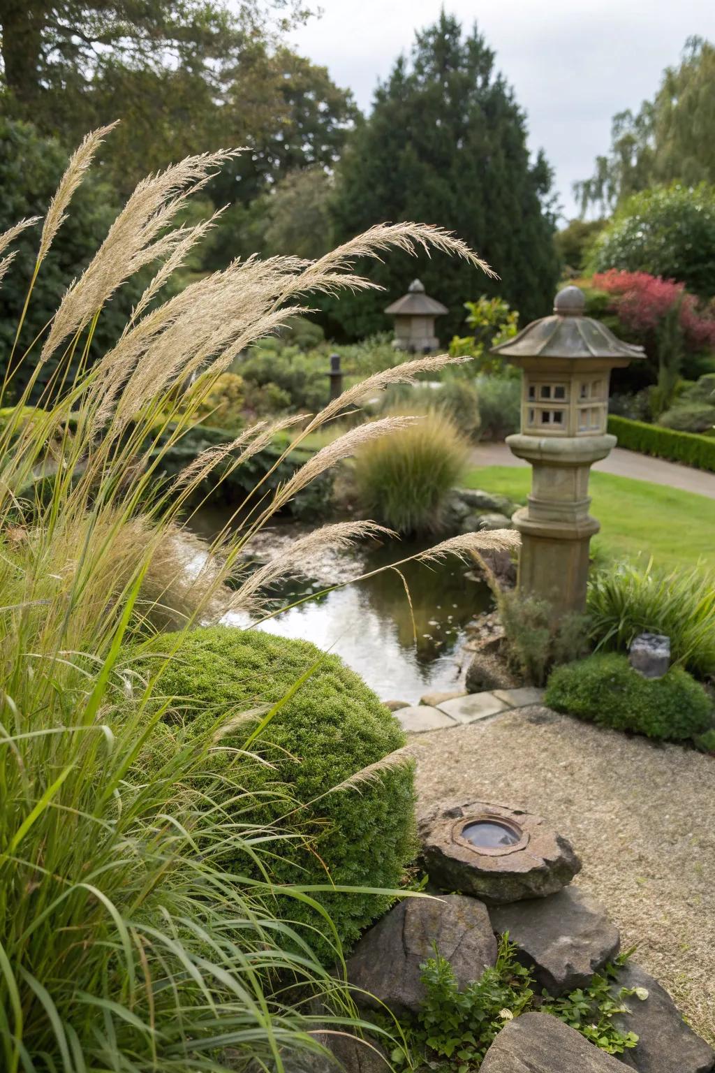 Ornamental grasses adding movement and texture.