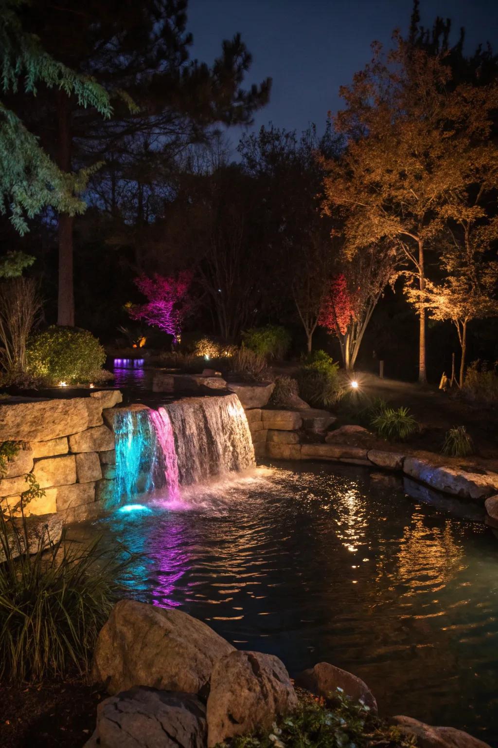 LED lighting creates a stunning nighttime spectacle.