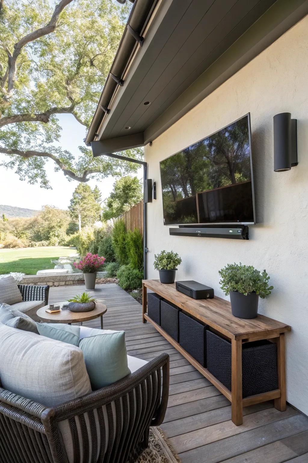 Weatherproof soundbar setup for outdoor entertainment