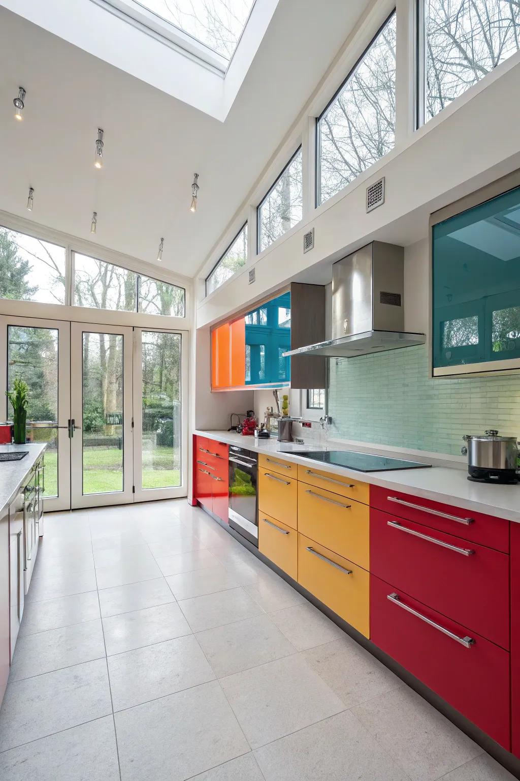 Bold colors infuse energy and style into the kitchen design.