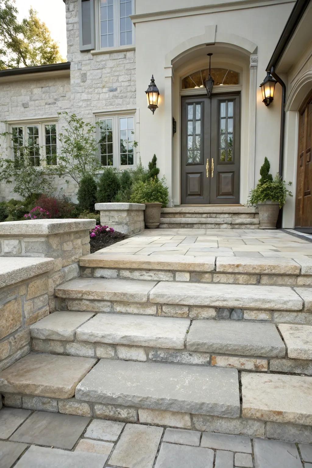 Stone steps offer a cohesive and stylish approach.