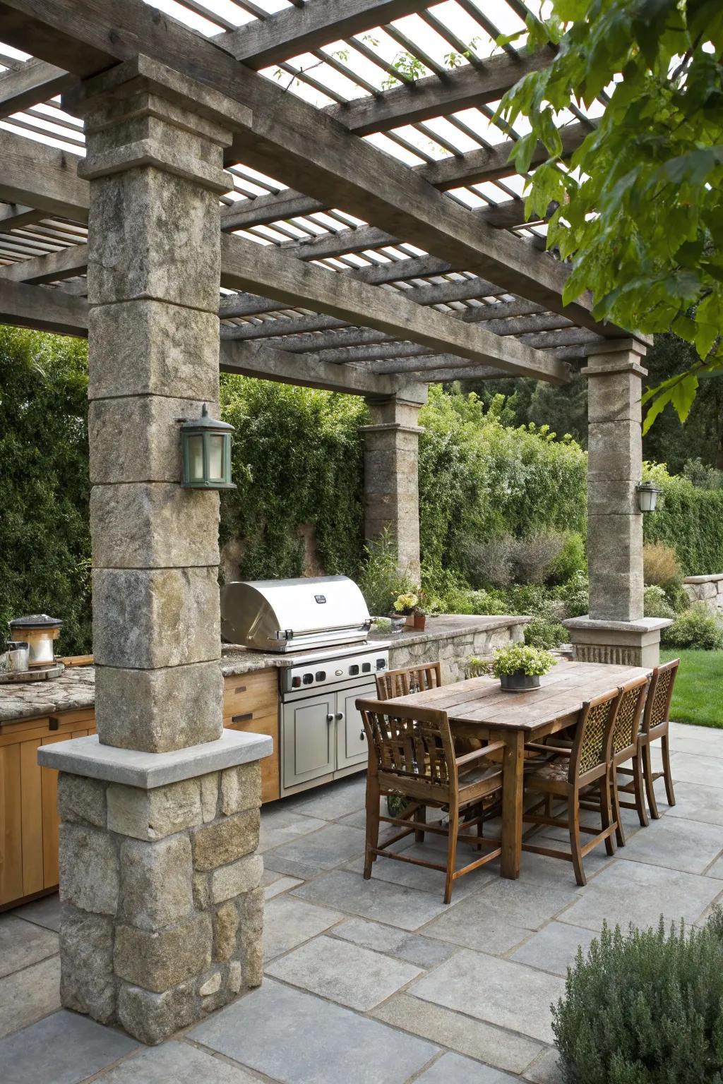 Enhance your outdoor kitchen with sturdy stone supports.