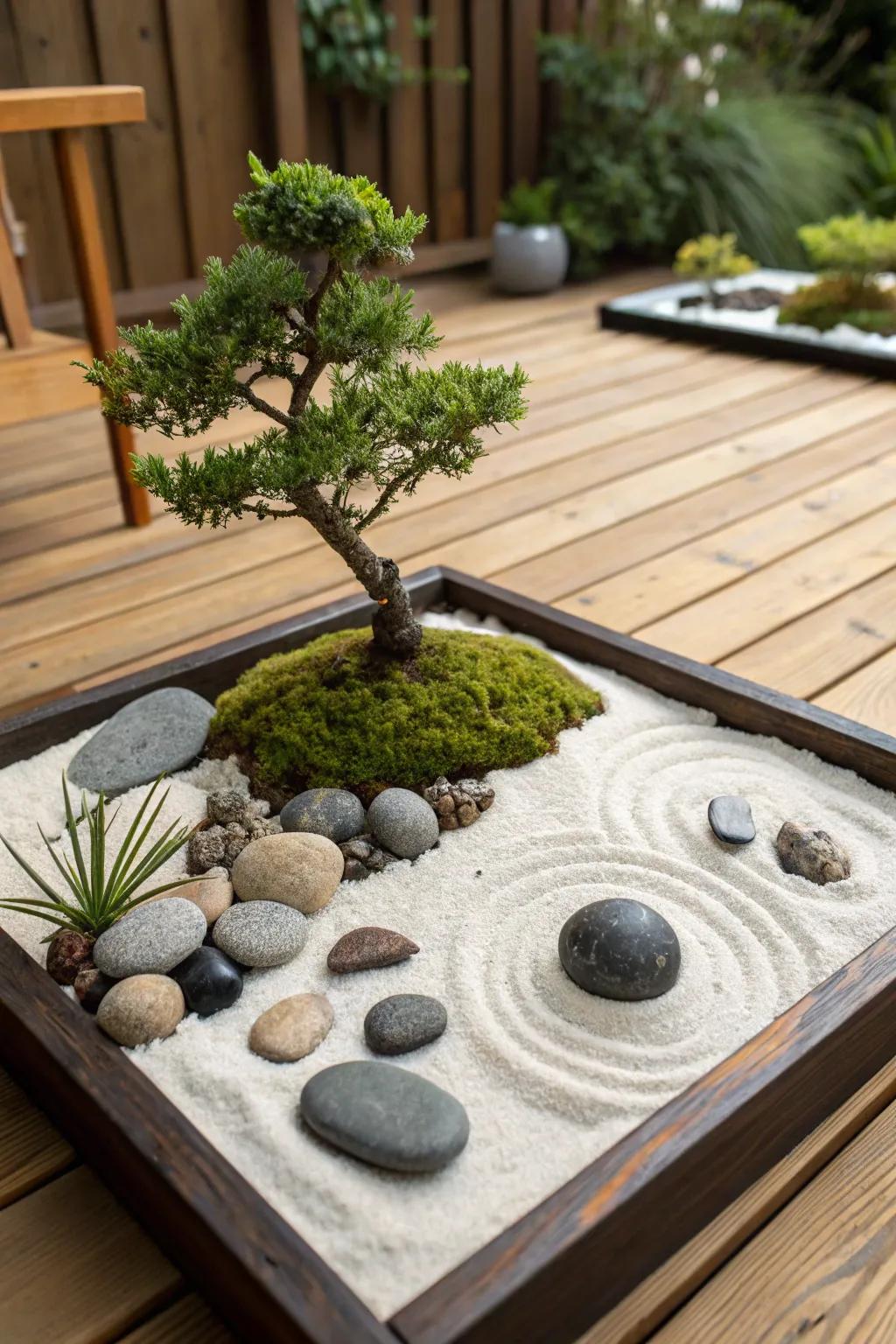 Mini Zen garden with bonsai