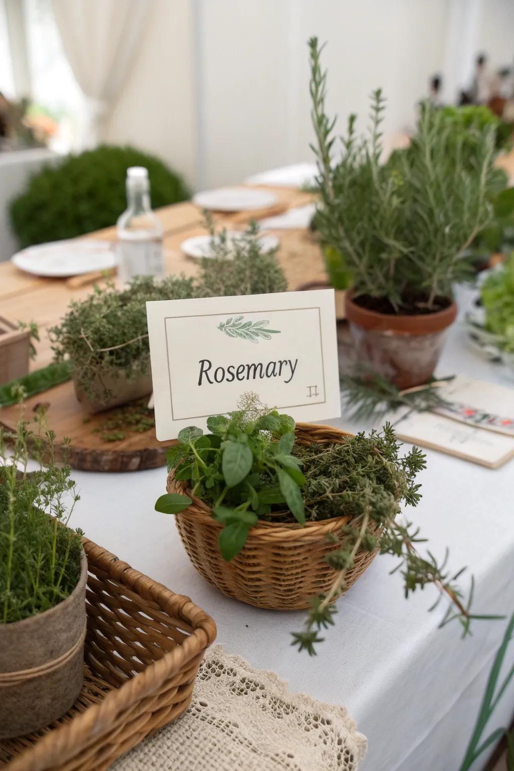 Herb-themed table names introduce a fresh and fragrant atmosphere.