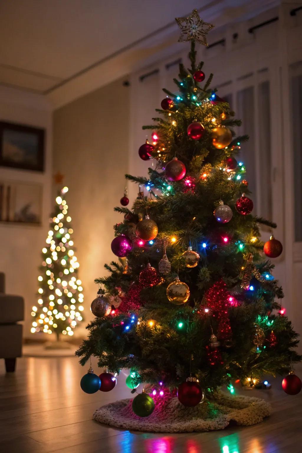 LED lights keep the tree safe and cheerful.