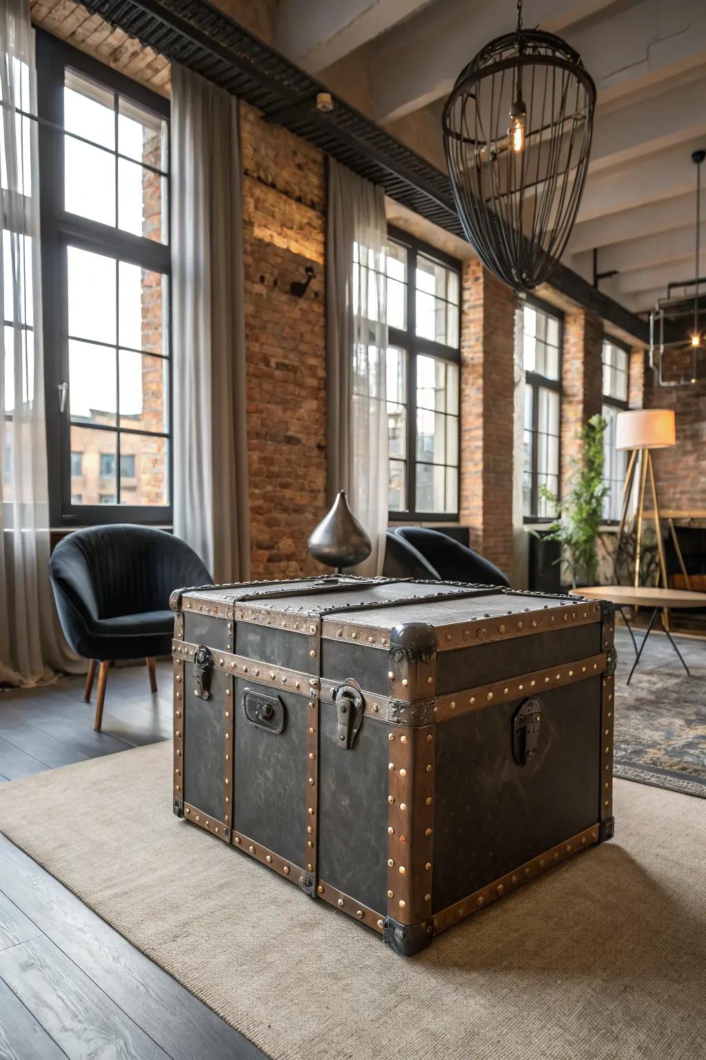 Metal accents give your treasure chest an industrial edge.