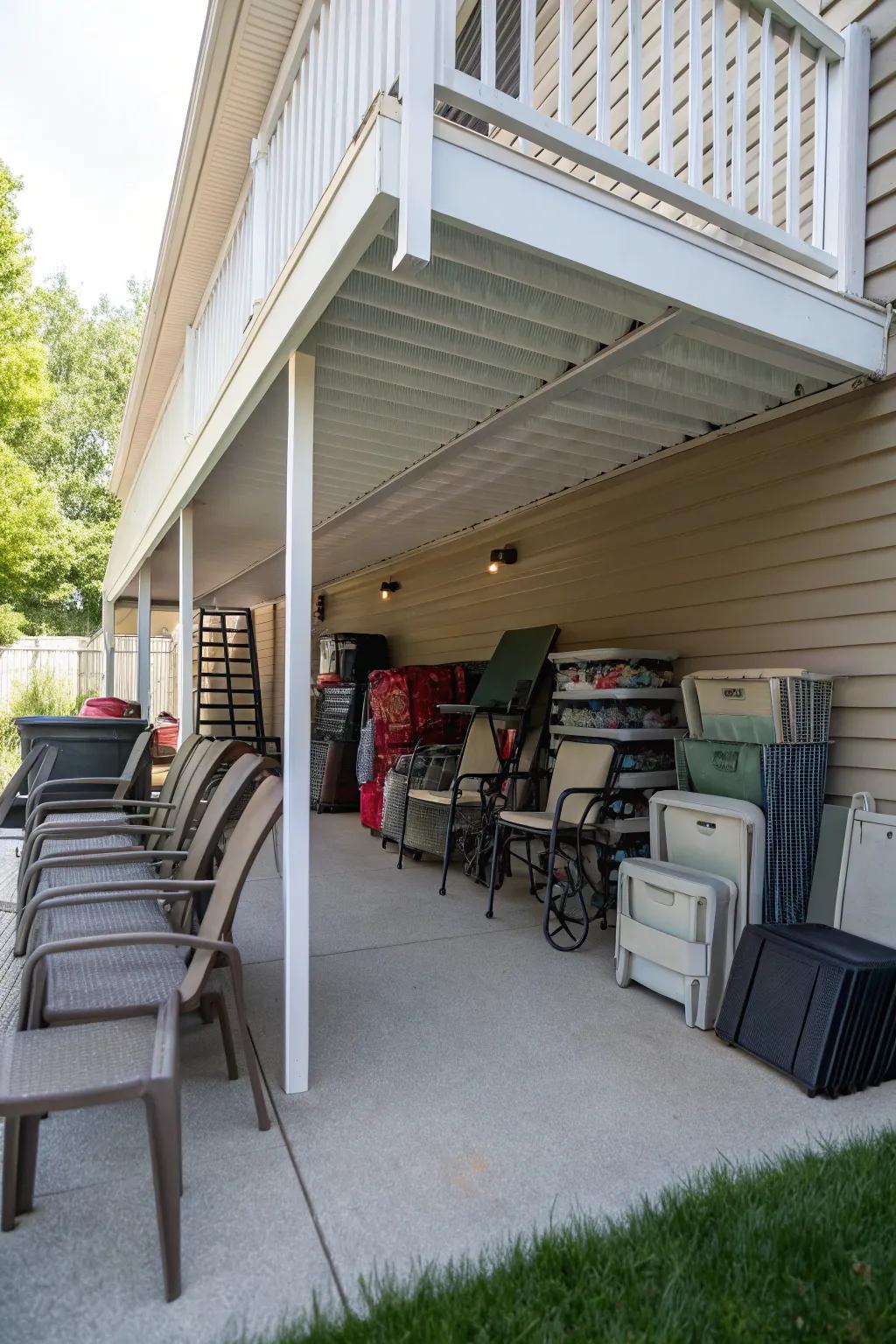 Store patio furniture under the deck to keep your outdoor space organized.