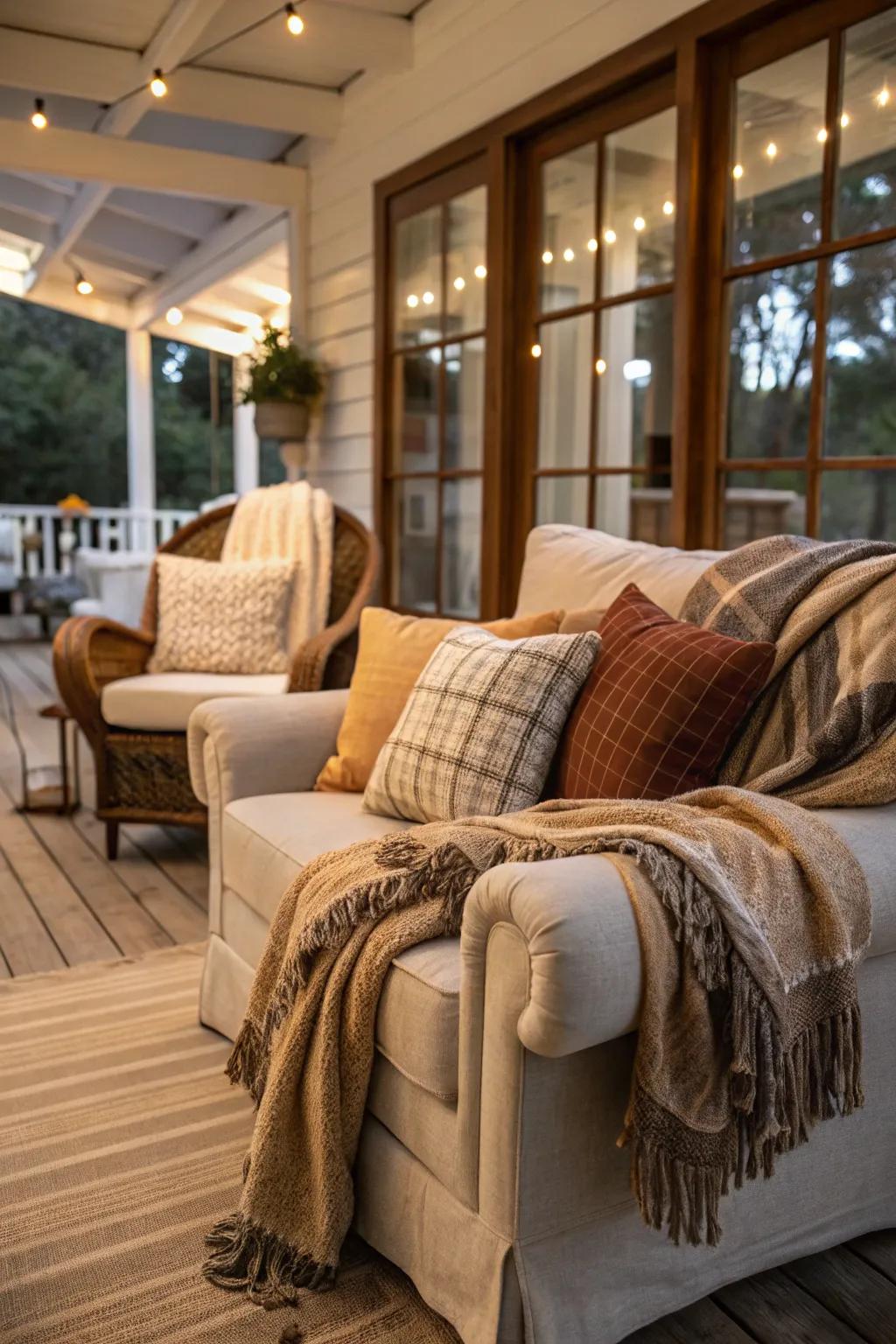 Throw pillows and blankets add warmth and style.