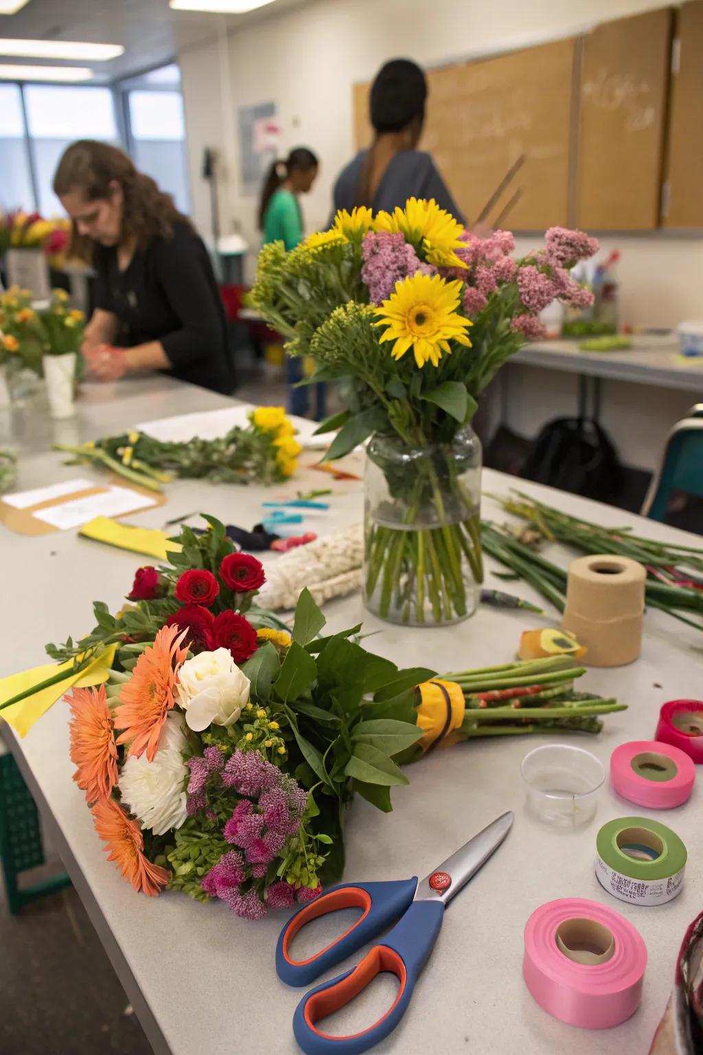 A creative and engaging floral arrangement class