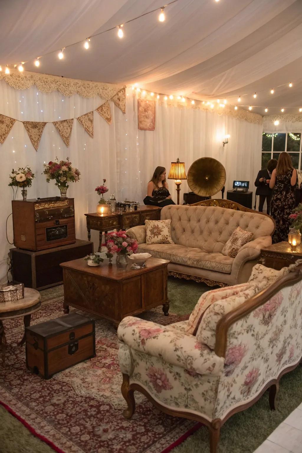 A sophisticated lounge area with antique furniture for guests to enjoy.