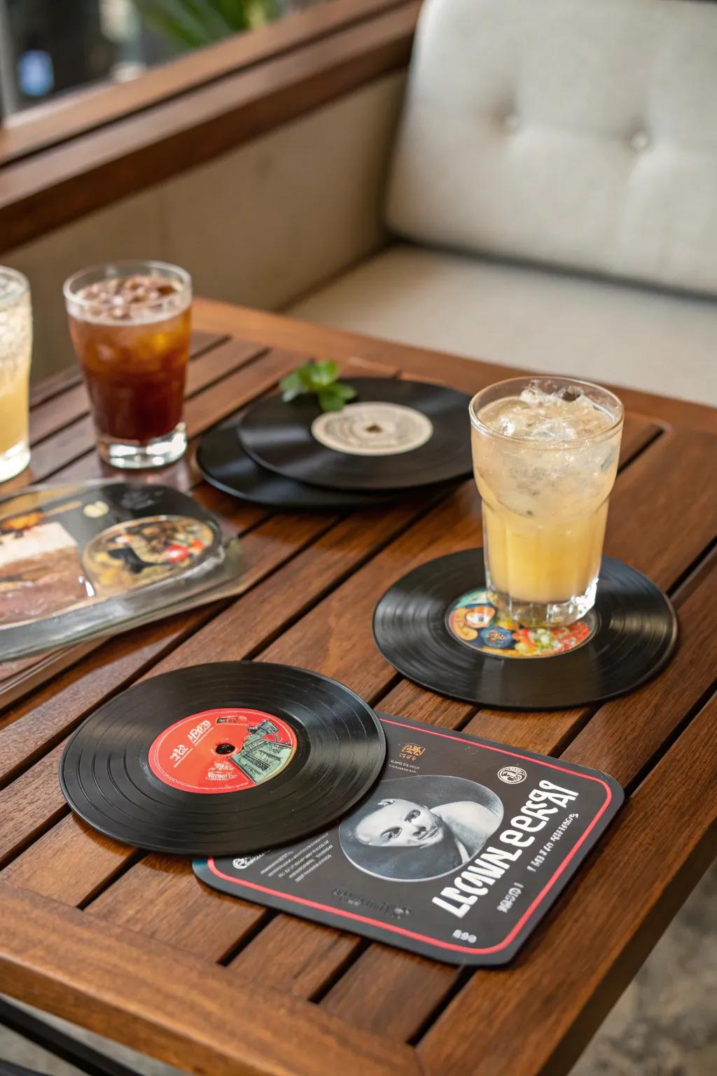 Protect your surfaces with these stylish vinyl record coasters.