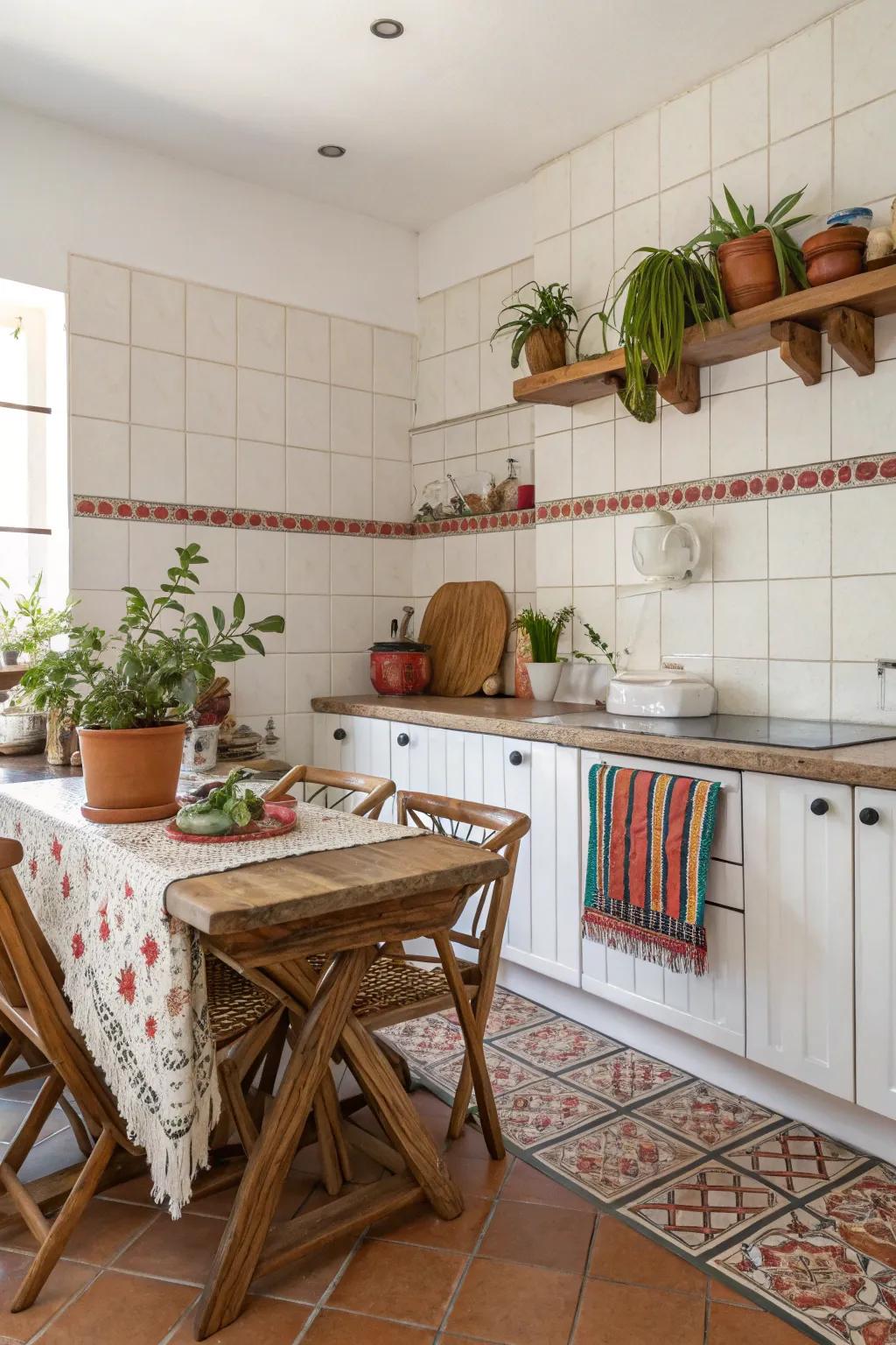 Terracotta grout brings a warm and inviting Mediterranean touch.